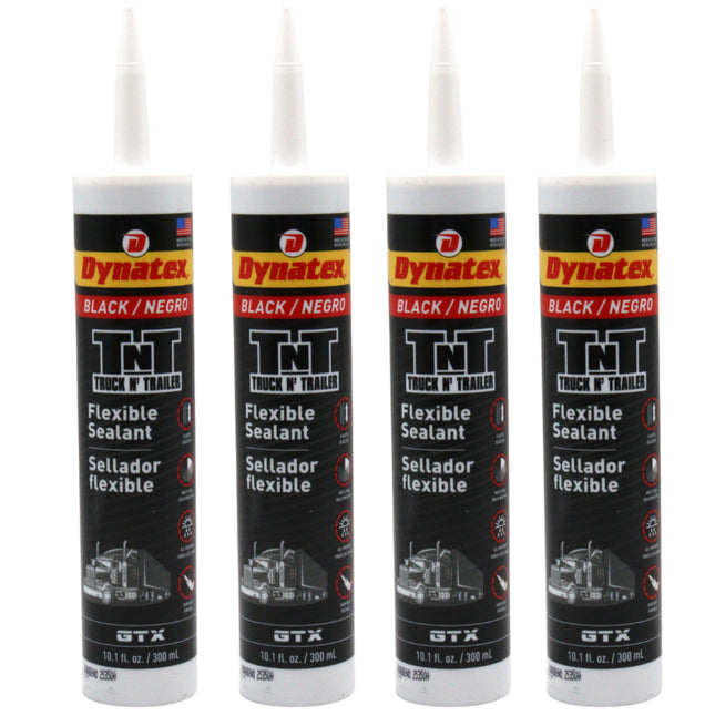Dynatex Truck N Trailer Black Flexible Sealant 10.1 oz Caulk Tube - Ultra Synthetic, Primerless Adhesion, All-Weather, Permanent Elastic Seal (4-Pack)