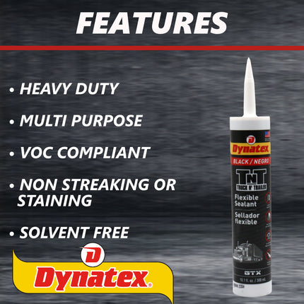 Dynatex Truck N Trailer Black Flexible Sealant 10.1 oz Caulk Tube - Ultra Synthetic, Primerless Adhesion, All-Weather, Permanent Elastic Seal (5-Pack)