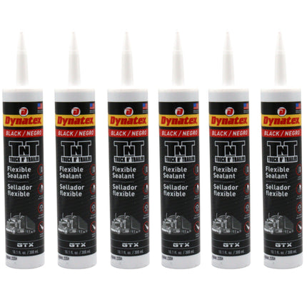Dynatex Truck N Trailer Black Flexible Sealant 10.1 oz Caulk Tube - Ultra Synthetic, Primerless Adhesion, All-Weather, Permanent Elastic Seal (6-Pack)