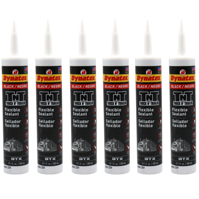 Dynatex Truck N Trailer Black Flexible Sealant 10.1 oz Caulk Tube - Ultra Synthetic, Primerless Adhesion, All-Weather, Permanent Elastic Seal (6-Pack)