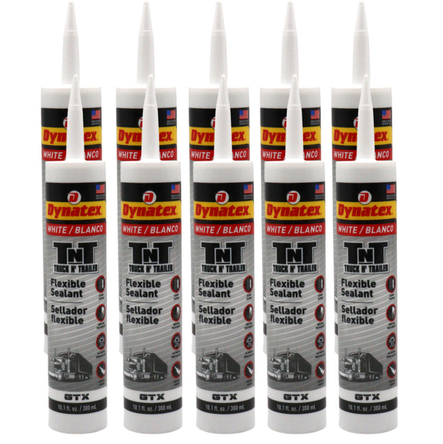 Dynatex Truck N Trailer White Flexible Sealant 10.1 oz Caulk Tube - Ultra Synthetic, Primerless Adhesion, All-Weather, Permanent Elastic Seal (10-Pack)
