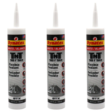 Dynatex Truck N Trailer White Flexible Sealant 10.1 oz Caulk Tube - Ultra Synthetic, Primerless Adhesion, All-Weather, Permanent Elastic Seal (3-Pack)