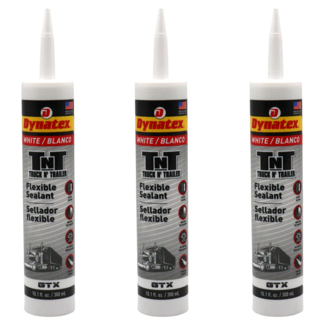 Dynatex Truck N Trailer White Flexible Sealant 10.1 oz Caulk Tube - Ultra Synthetic, Primerless Adhesion, All-Weather, Permanent Elastic Seal (3-Pack)