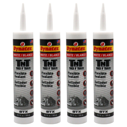 Dynatex Truck N Trailer White Flexible Sealant 10.1 oz Caulk Tube - Ultra Synthetic, Primerless Adhesion, All-Weather, Permanent Elastic Seal (4-Pack)