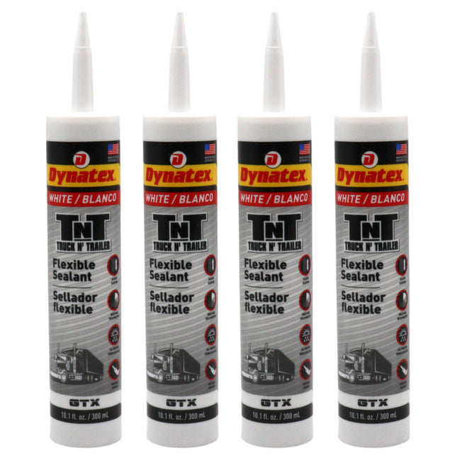Dynatex Truck N Trailer White Flexible Sealant 10.1 oz Caulk Tube - Ultra Synthetic, Primerless Adhesion, All-Weather, Permanent Elastic Seal (4-Pack)