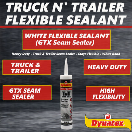 Dynatex Truck N Trailer White Flexible Sealant 10.1 oz Caulk Tube - Ultra Synthetic, Primerless Adhesion, All-Weather, Permanent Elastic Seal (4-Pack)
