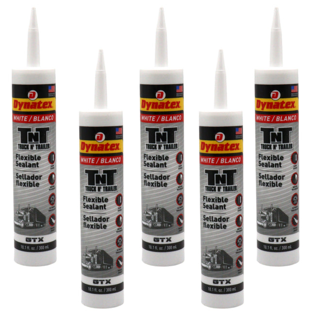 Dynatex Truck N Trailer White Flexible Sealant 10.1 oz Caulk Tube - Ultra Synthetic, Primerless Adhesion, All-Weather, Permanent Elastic Seal (5-Pack)