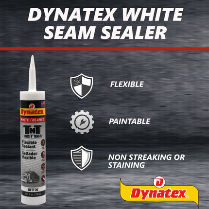 Dynatex Truck N Trailer White Flexible Sealant 10.1 oz Caulk Tube - Ultra Synthetic, Primerless Adhesion, All-Weather, Permanent Elastic Seal (5-Pack)
