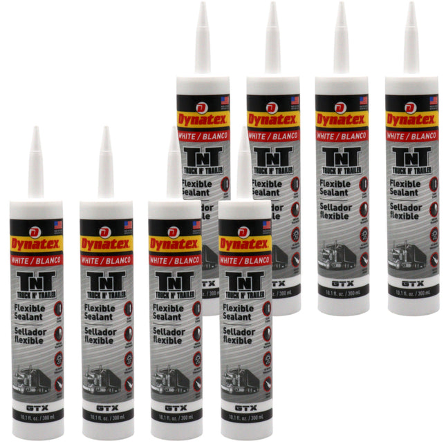 Dynatex Truck N Trailer White Flexible Sealant 10.1 oz Caulk Tube - Ultra Synthetic, Primerless Adhesion, All-Weather, Permanent Elastic Seal (8-Pack)