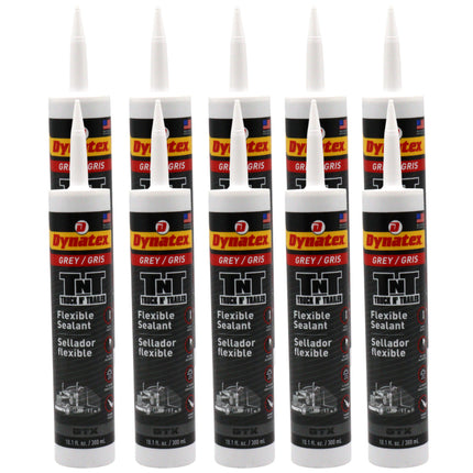 Dynatex Truck N Trailer Grey Flexible Sealant 10.1 oz Caulk Tube - Ultra Synthetic, Primerless Adhesion, All-Weather, Permanent Elastic Seal (10-Pack)