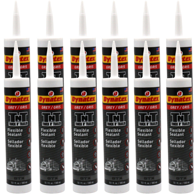 Dynatex Truck N Trailer Grey Flexible Sealant 10.1 oz Caulk Tube - Ultra Synthetic, Primerless Adhesion, All-Weather, Permanent Elastic Seal (12-Pack)