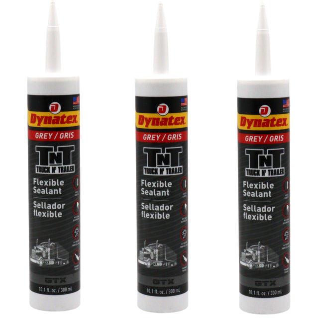 Dynatex Truck N Trailer Grey Flexible Sealant 10.1 oz Caulk Tube - Ultra Synthetic, Primerless Adhesion, All-Weather, Permanent Elastic Seal (3-Pack)
