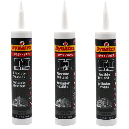 Dynatex Truck N Trailer Grey Flexible Sealant 10.1 oz Caulk Tube - Ultra Synthetic, Primerless Adhesion, All-Weather, Permanent Elastic Seal (3-Pack)