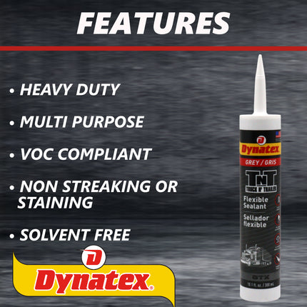 Dynatex Truck N Trailer Grey Flexible Sealant 10.1 oz Caulk Tube - Ultra Synthetic, Primerless Adhesion, All-Weather, Permanent Elastic Seal (3-Pack)