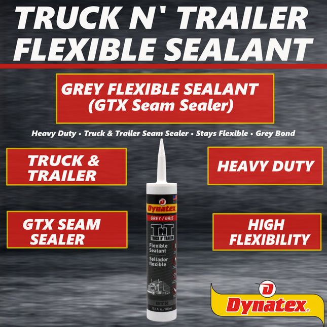 Dynatex Truck N Trailer Grey Flexible Sealant 10.1 oz Caulk Tube - Ultra Synthetic, Primerless Adhesion, All-Weather, Permanent Elastic Seal (4-Pack)
