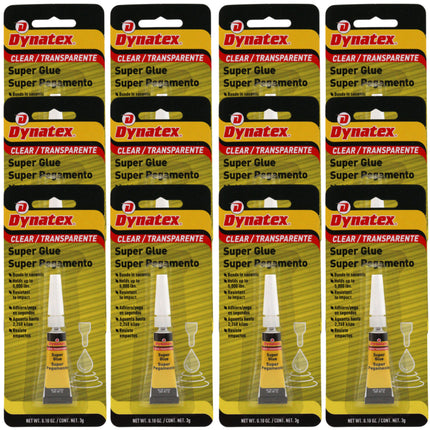Dynatex .10 oz Super Glue Instant Adhesive - Bonds Glass Metal Plastic Rubber, 5000 PSI Strength, Clear Bond, Up to 175 Degrees F, Stronger Than Standard (12-Pack)