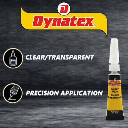 Dynatex .10 oz Super Glue Instant Adhesive - Bonds Glass Metal Plastic Rubber, 5000 PSI Strength, Clear Bond, Up to 175 Degrees F, Stronger Than Standard (12-Pack)