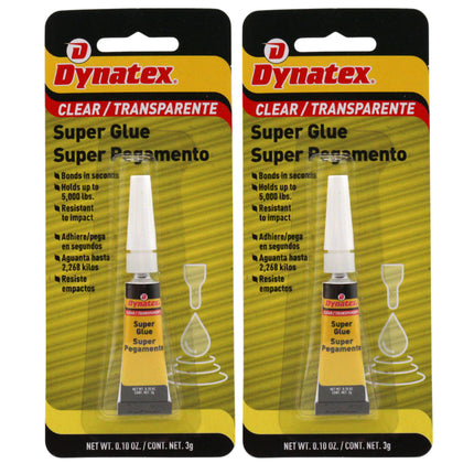 Dynatex .10 oz Super Glue Instant Adhesive - Bonds Glass Metal Plastic Rubber, 5000 PSI Strength, Clear Bond, Up to 175 Degrees F, Stronger Than Standard (2-Pack)