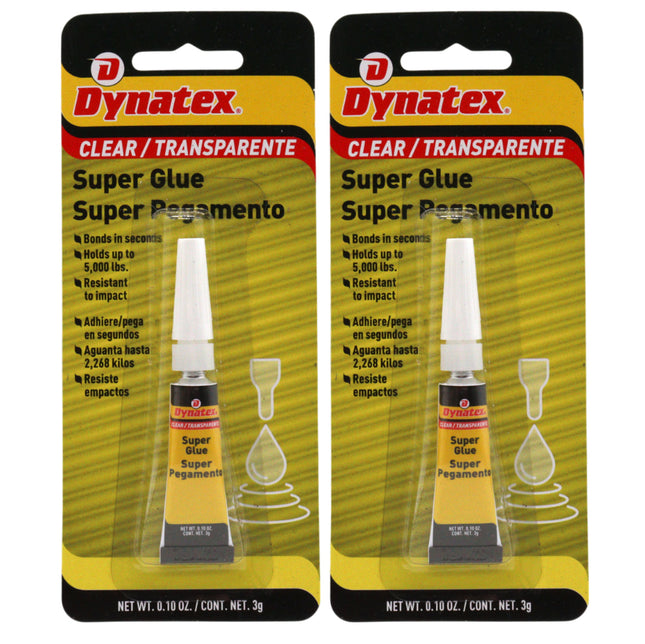 Dynatex .10 oz Super Glue Instant Adhesive - Bonds Glass Metal Plastic Rubber, 5000 PSI Strength, Clear Bond, Up to 175 Degrees F, Stronger Than Standard (2-Pack)