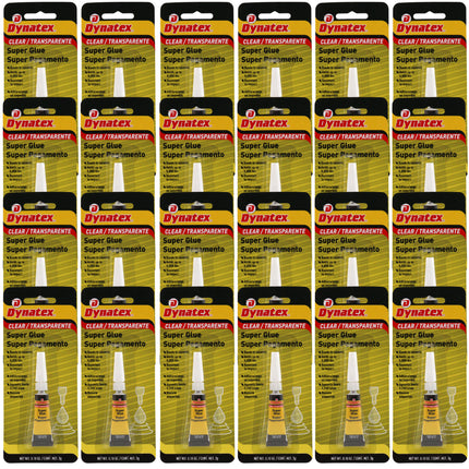 Dynatex .10 oz Super Glue Instant Adhesive - Bonds Glass Metal Plastic Rubber, 5000 PSI Strength, Clear Bond, Up to 175 Degrees F, Stronger Than Standard (24-Pack)