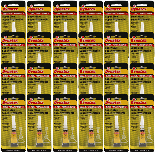 Dynatex .10 oz Super Glue Instant Adhesive - Bonds Glass Metal Plastic Rubber, 5000 PSI Strength, Clear Bond, Up to 175 Degrees F, Stronger Than Standard (24-Pack)