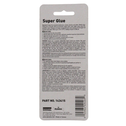 Dynatex .10 oz Super Glue Instant Adhesive - Bonds Glass Metal Plastic Rubber, 5000 PSI Strength, Clear Bond, Up to 175 Degrees F, Stronger Than Standard (4-Pack)