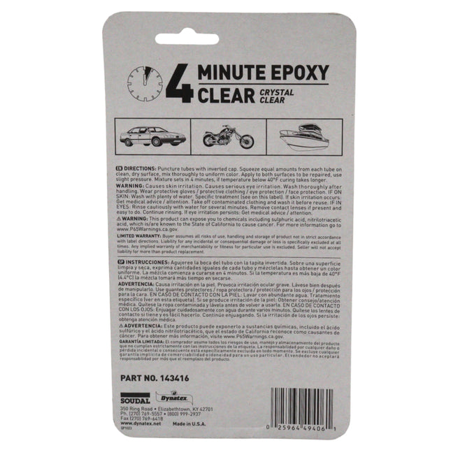 Dynatex 4 Minute Clear Epoxy Adhesive 2 oz - 60 Min Working Time, Bonds & Repairs Metal Wood Concrete Glass, Clear Machinable (10-Pack)