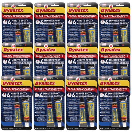 Dynatex 4 Minute Clear Epoxy Adhesive 2 oz - 60 Min Working Time, Bonds & Repairs Metal Wood Concrete Glass, Clear Machinable (12-Pack)