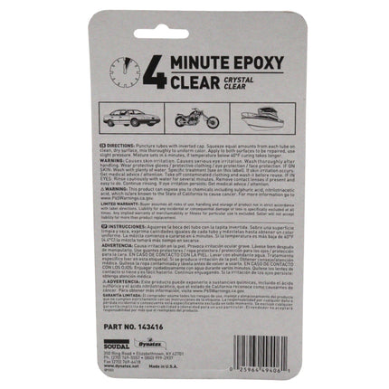 Dynatex 4 Minute Clear Epoxy Adhesive 2 oz - 60 Min Working Time, Bonds & Repairs Metal Wood Concrete Glass, Clear Machinable (3-Pack