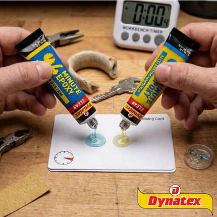 Dynatex 4 Minute Clear Epoxy Adhesive 2 oz - 60 Min Working Time, Bonds & Repairs Metal Wood Concrete Glass, Clear Machinable (5-Pack)