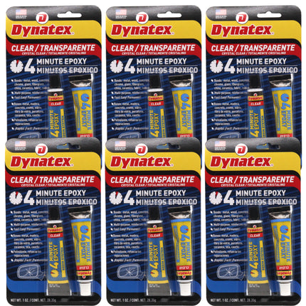 Dynatex 4 Minute Clear Epoxy Adhesive 2 oz - 60 Min Working Time, Bonds & Repairs Metal Wood Concrete Glass, Clear Machinable (6-Pack)