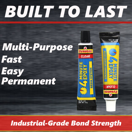 Dynatex 4 Minute Clear Epoxy Adhesive 2 oz - 60 Min Working Time, Bonds & Repairs Metal Wood Concrete Glass, Clear Machinable (6-Pack)