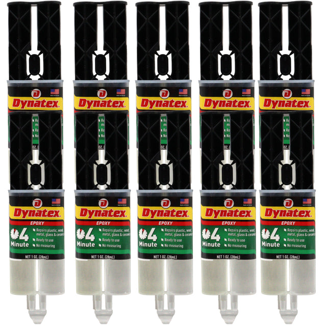 Dynatex 4 Minute Epoxy Adhesive 1 oz Twin Syringe - Rapid Cure, Clear Rigid Bond, Bonds Metal Ceramic Glass Concrete Wood, Pre-Measured (10-Pack)