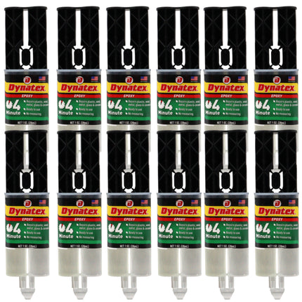 Dynatex 4 Minute Epoxy Adhesive 1 oz Twin Syringe - Rapid Cure, Clear Rigid Bond, Bonds Metal Ceramic Glass Concrete Wood, Pre-Measured (12-Pack)