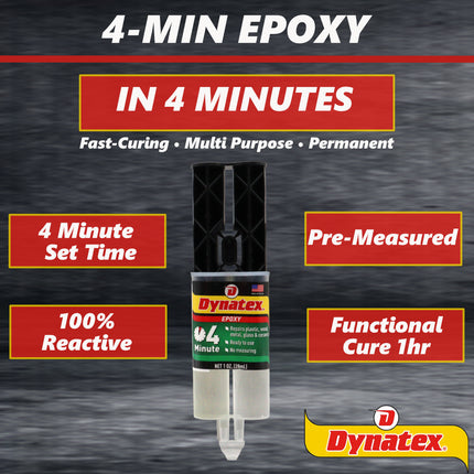 Dynatex 4 Minute Epoxy Adhesive 1 oz Twin Syringe - Rapid Cure, Clear Rigid Bond, Bonds Metal Ceramic Glass Concrete Wood, Pre-Measured (12-Pack)
