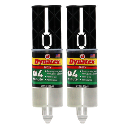 Dynatex 4 Minute Epoxy Adhesive 1 oz Twin Syringe - Rapid Cure, Clear Rigid Bond, Bonds Metal Ceramic Glass Concrete Wood, Pre-Measured (2-Pack)