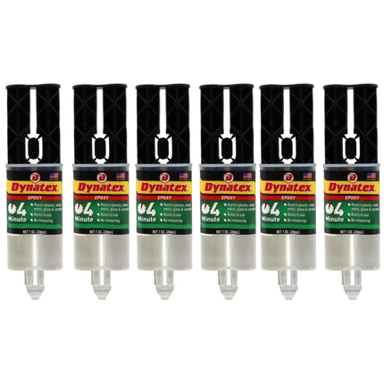 Dynatex 4 Minute Epoxy Adhesive 1 oz Twin Syringe - Rapid Cure, Clear Rigid Bond, Bonds Metal Ceramic Glass Concrete Wood, Pre-Measured (6-Pack)