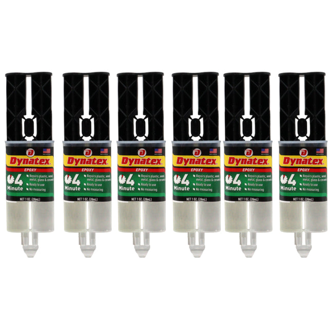 Dynatex 4 Minute Epoxy Adhesive 1 oz Twin Syringe - Rapid Cure, Clear Rigid Bond, Bonds Metal Ceramic Glass Concrete Wood, Pre-Measured (6-Pack)