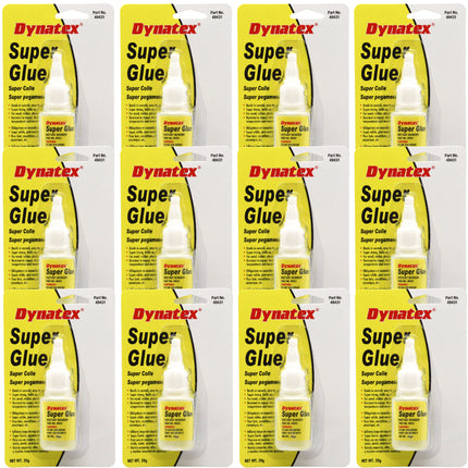 Dynatex .70 oz Super Glue Instant Adhesive - Bonds Glass Metal Plastic Rubber, 5000 PSI Strength, Clear Bond, Up to 175 Degrees F, Stronger Than Standard (12-Pack)