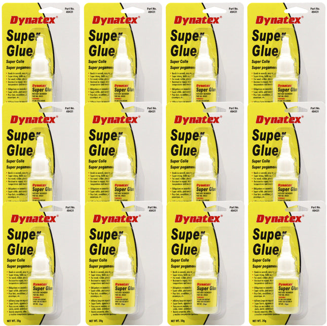 Dynatex .70 oz Super Glue Instant Adhesive - Bonds Glass Metal Plastic Rubber, 5000 PSI Strength, Clear Bond, Up to 175 Degrees F, Stronger Than Standard (12-Pack)