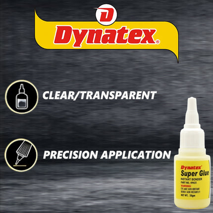 Dynatex .70 oz Super Glue Instant Adhesive - Bonds Glass Metal Plastic Rubber, 5000 PSI Strength, Clear Bond, Up to 175 Degrees F, Stronger Than Standard (12-Pack)