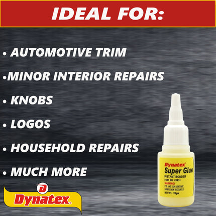 Dynatex .70 oz Super Glue Instant Adhesive - Bonds Glass Metal Plastic Rubber, 5000 PSI Strength, Clear Bond, Up to 175 Degrees F, Stronger Than Standard (12-Pack)