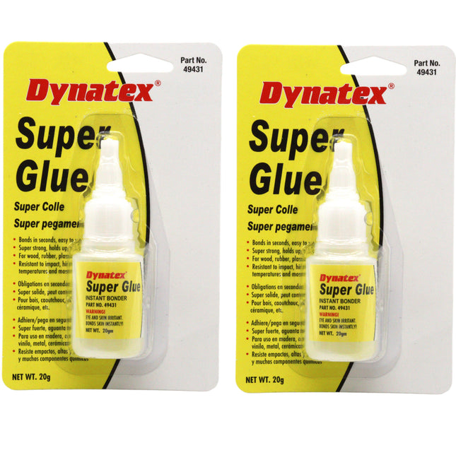 Dynatex .70 oz Super Glue Instant Adhesive - Bonds Glass Metal Plastic Rubber, 5000 PSI Strength, Clear Bond, Up to 175 Degrees F, Stronger Than Standard (2-Pack)