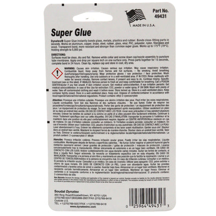 Dynatex .70 oz Super Glue Instant Adhesive - Bonds Glass Metal Plastic Rubber, 5000 PSI Strength, Clear Bond, Up to 175 Degrees F, Stronger Than Standard (2-Pack)