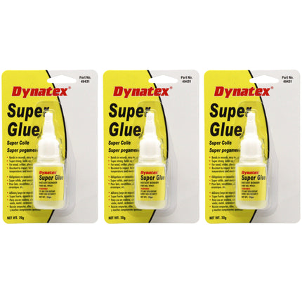 Dynatex .70 oz Super Glue Instant Adhesive - Bonds Glass Metal Plastic Rubber, 5000 PSI Strength, Clear Bond, Up to 175 Degrees F, Stronger Than Standard (3-Pack)
