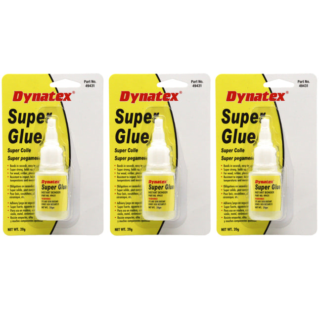 Dynatex .70 oz Super Glue Instant Adhesive - Bonds Glass Metal Plastic Rubber, 5000 PSI Strength, Clear Bond, Up to 175 Degrees F, Stronger Than Standard (3-Pack)