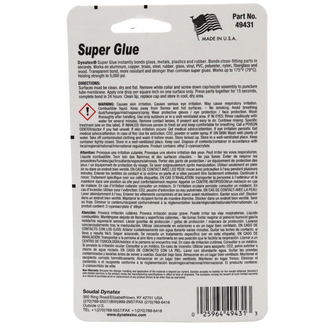 Dynatex .70 oz Super Glue Instant Adhesive - Bonds Glass Metal Plastic Rubber, 5000 PSI Strength, Clear Bond, Up to 175 Degrees F, Stronger Than Standard (4-Pack)