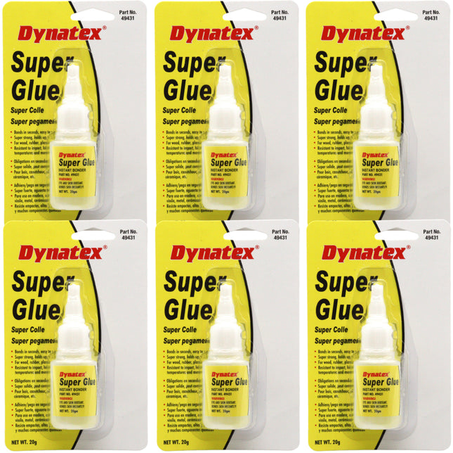 Dynatex .70 oz Super Glue Instant Adhesive - Bonds Glass Metal Plastic Rubber, 5000 PSI Strength, Clear Bond, Up to 175 Degrees F, Stronger Than Standard (6-Pack)