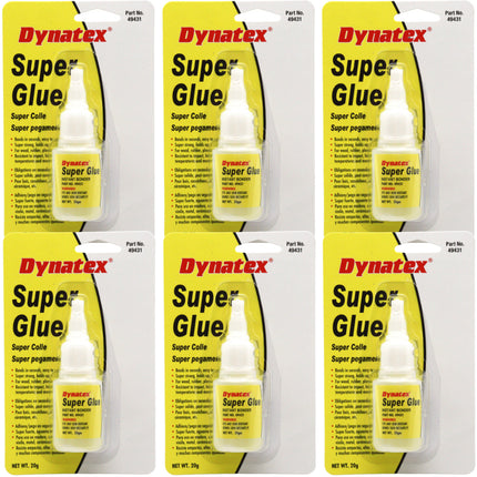 Dynatex .70 oz Super Glue Instant Adhesive - Bonds Glass Metal Plastic Rubber, 5000 PSI Strength, Clear Bond, Up to 175 Degrees F, Stronger Than Standard (6-Pack)