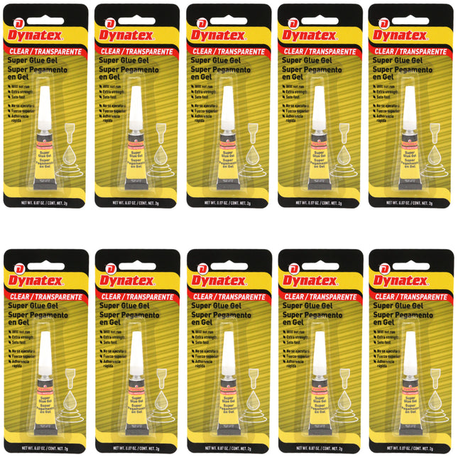 Dynatex 0.07 oz Super Glue Gel - No-Run Formula, Instant Bond, Bonds Metal Plastic Rubber Glass, Clear Permanent, Vertical Surfaces (10-Pack)